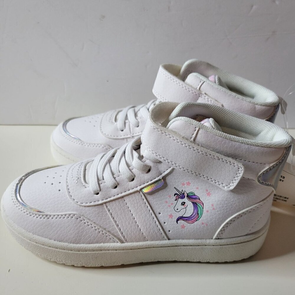 White pony unicorn design Kids Little Girls high top sneakers Shoes Size 13